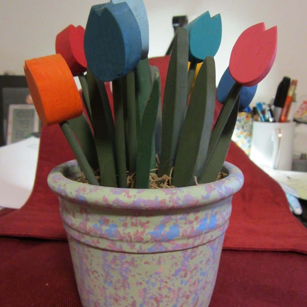 Vintage handmade wooden tulip bouquet